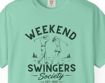 Weekend swingers society funny golf shirt, golfing shirt for men, funny golf shirt, golfing tshirt humor, golfing shirt golf gift for dad