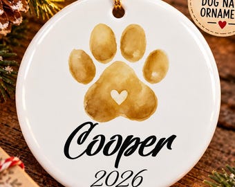 Custom Pet Name Ornament, Personalized Dog Name Christmas Ornament 2026, Paw Print Pet Keepsake, Dog Lover Holiday Gift