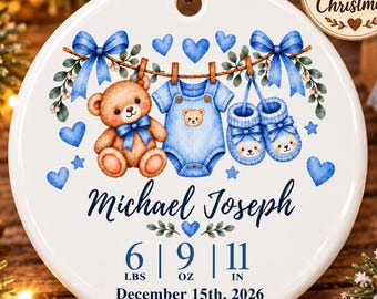 Personalized Baby First Christmas Ornament, Custom Birth Stats Keepsake, Baby Boy Name Ornament, Newborn Christmas Gift 2026, baby ornament
