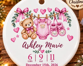 Personalized Baby girl First Christmas Ornament, Custom Birth Stats Keepsake, Baby girl Name Ornament, Newborn Christmas Gift 2026