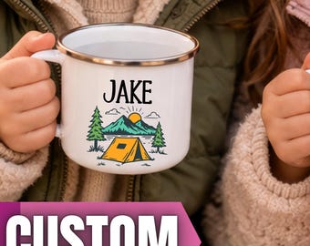 Personalized Kids Name Enamel Camping Mug | Custom Name Camping Mug