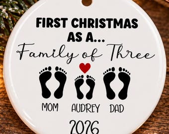 Custom Family of 3 Christmas Ornament, First Christmas as a Family, Personalized Baby Keepsake 2026, New Parents Gift 2026, family of three