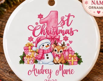 Personalized Baby First Christmas Ornament, Custom Baby Name Ornament 2026, Pink First Christmas Keepsake, New Baby Gift ornament 2026