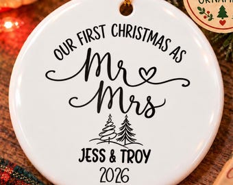 Mr and Mrs custom name ornament, first Christmas gift, first Christmas as Mr and Mrs wedding gift, wedding ornament gift, custom married
