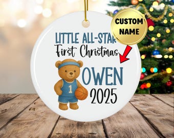 Custom Baby boy first christmas ornament 2025 keepsake, Personalized baby boy first christmas orament, custom baseball first christmas