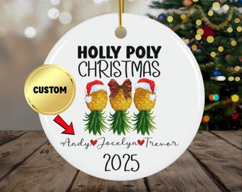 holly poly christmas, custom poly christmas ornament, custom swinger ornament, throuple christmas ornament, throuplemas