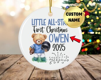 Custom Baby boy first christmas ornament 2025 keepsake, Personalized baby boy first christmas orament, custom football first christmas