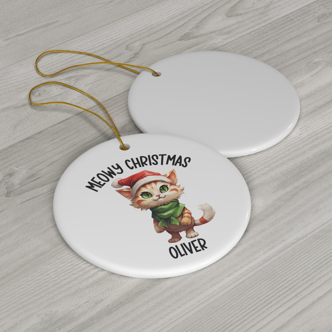 Meowy Christmas Ornament, Custom Merry Christmas Cat Ornament, Meowy ...