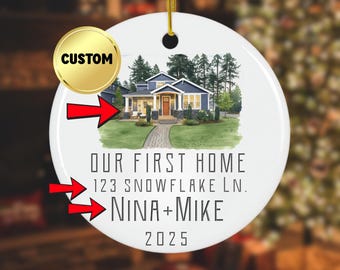WATERCOLOR FIRST HOME, custom first home ornament, custom our first home christmas ornament couple, new home christmas ornament