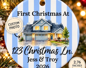 Our First Christmas New Home Ornament, Personalized First House Couple Ornament, Watercolor Home Photo Keepsake, New Home photo ornament
