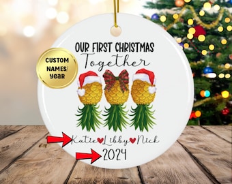 Our first christmas together THROUPLE, personalized POLYAMOROUS ornament, custom SWINGER ornament, Christmas 2024 custom ornament, 2025 gift