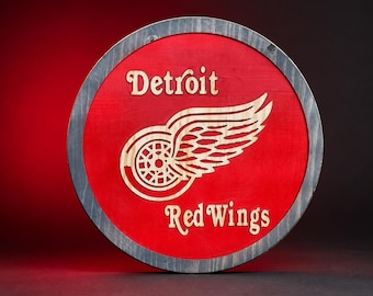 Detroit Red Wings Wood Sign Hockey Wall Decor Handmade Michigan Sports Fan Gift