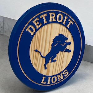 Detroit Lions football carved wood hanging sign, Wall Art