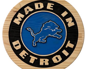 Detroit Football Carved Wood Sign, Blue And Black Game Room Decor