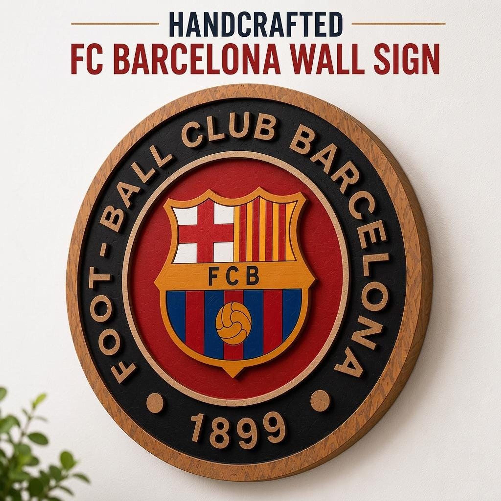 FC Barcelona Carved Wood Sign, Barça Football Wall Decor, Soccer
