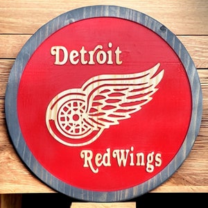 Handmade Detroit Red Wings Wood Carved Sign