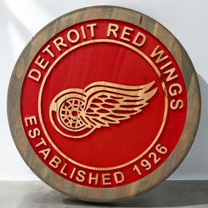Detroit Red Wings Wood Carved Sign: Handmade Hockey Decor