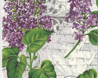 2 - 8 1/4" x 4 1/4, Purple Lilacs Floral, Decoupage Napkins, Paper Napkins for decoupage, Decoupage for beginners, Napkins, Lilacs, Floral