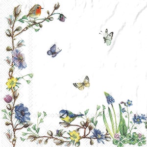 2- 6 1/2&quot; x 6 1/2&quot;, flowers with bird, Decoupage Napkins, Paper Napkins for decoupage, Decoupage for beginners, Art decor