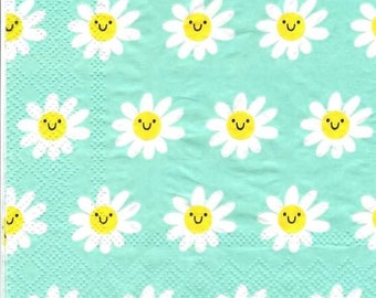 2 - 5"x 5", white daisy, Decoupage Napkins, Paper Napkins for decoupage, Decoupage for beginners, Art decor, napkin art, daisy, mint, flower
