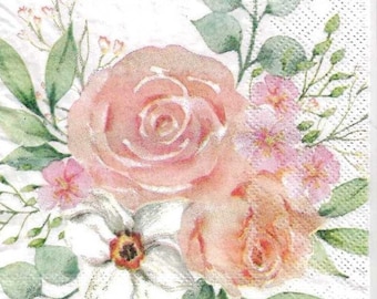 2 - 5"x 5",Two Roses , Decoupage Napkins, Paper Napkins for decoupage, Decoupage for beginners, Art decor, napkin art, Flower, Rose, Floral