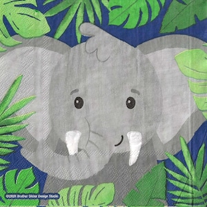2 - 6 1/2&quot; x 6 1/2&quot;, 2ply , Safari,  Decoupage Napkins, Paper Napkins for decoupage, Decoupage for beginners, Napkins, Elephant, Monkey