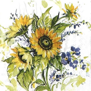 2 - 5&quot;x 5&quot;,sunflower , Decoupage Napkins, Paper Napkins for decoupage, Decoupage for beginners, Art decor, napkin art, yellow.