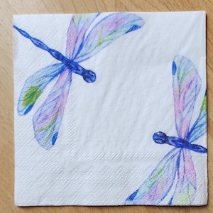 2 - 5&quot;x 5&quot;, Dragonfly, Decoupage Napkins, Paper Napkins for decoupage, Decoupage for beginners, Art decor, napkin art