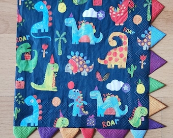 2 - 5 1/2 x 5 1/2, dinos in greenish blue, Decoupage Napkins, Paper Napkins for decoupage, Decoupage for beginners, napkin art, dinosaur