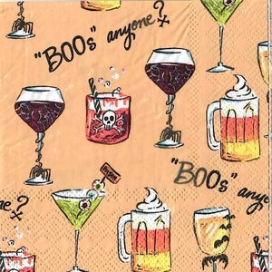 2 - 5&quot;x5&quot;, boo cocktailes, Decoupage Napkins, Paper Napkins for decoupage, Decoupage for beginners, Art decor, napkin art, halloween, boo