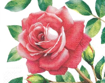 2 - 6 1/2" x 6 1/2, Rosa, Servilletas de decoupage, Servilletas de papel para decoupage, Decoupage para principiantes, Servilletas, Floral, flor, rojo