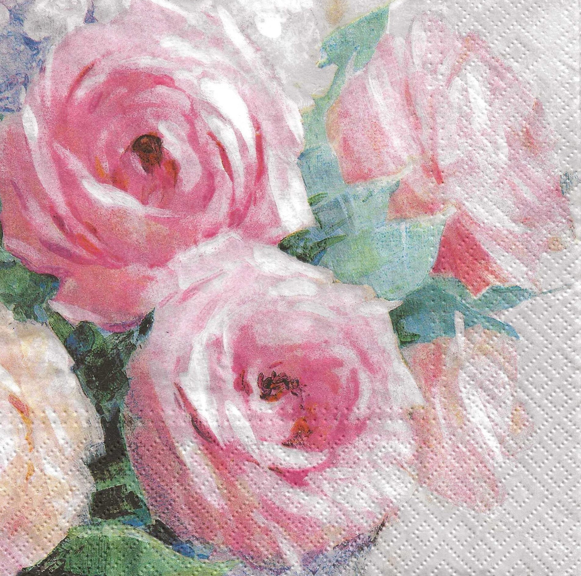 4x Decoupage Napkins with Drawn Pink Roses 3ply Luncheon Floral Paper  Napkins