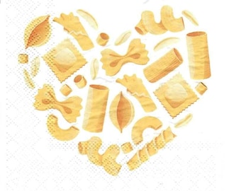 2 - 5"x 5", Pasta Love, Paper Napkins for decoupage, napkin art, food, Heart shape