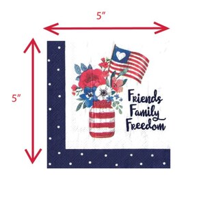 2 - 5"x 5", FriendsFamilyFreedom, flowers, Decoupage Napkins, Paper Napkins for decoupage, Decoupage for beginners, independenceday image 6