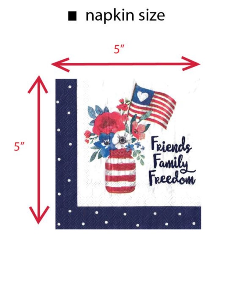 2 - 5"x 5", FriendsFamilyFreedom, flowers, Decoupage Napkins, Paper Napkins for decoupage, Decoupage for beginners, independenceday image 6