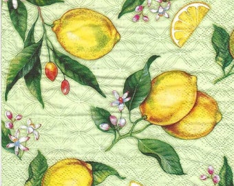 2 - 6 1/2" x 6 1/2", Lemons in green, Decoupage Napkins, Paper Napkins for decoupage, Decoupage for beginners, Art decor, napkin art, Lemon