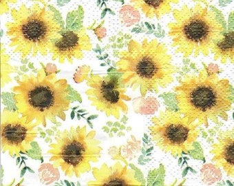 2 - 5"x 5", lindos girasoles, Servilletas Decoupage, Servilletas de papel para decoupage, Decoupage para principiantes, Decoración artística, arte de servilletas, girasol