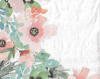 2 - 5"x 5", Flores de color melocotón, flores, Servilletas de decoupage, Servilletas de papel para decoupage, Decoupage para principiantes, Decoración de arte