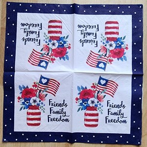 2 - 5"x 5", FriendsFamilyFreedom, flowers, Decoupage Napkins, Paper Napkins for decoupage, Decoupage for beginners, independenceday image 4