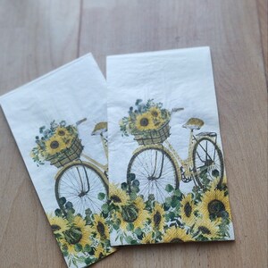 2 - 7 3/4" x 4 3/8", 2ply, Girasol con Bicicleta, Servilletas Decoupage, Decoupage para principiantes, Napkin Art, Servilletas, Girasoles imagen 5