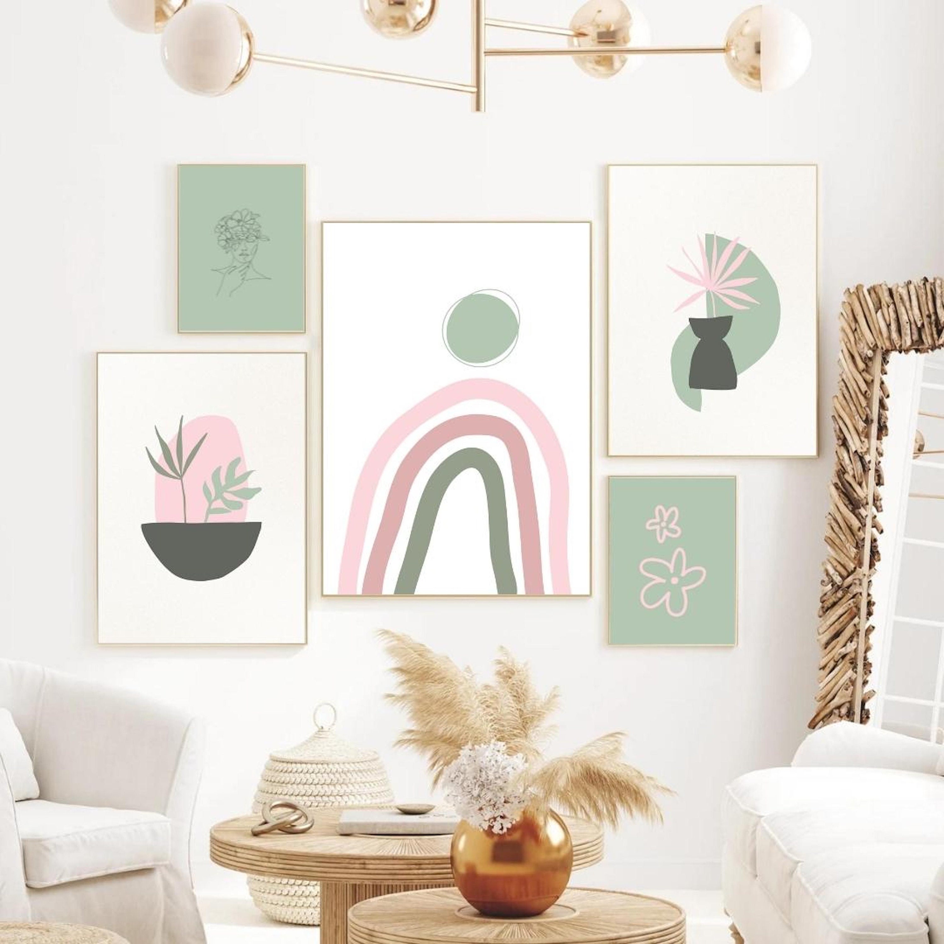 Sage Green Blush Pink Print Set of 5, Botanical Gallery Wall Print Set ...