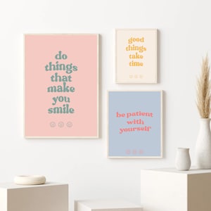 Colorful Positive Quote Set of 3 Wall Art Prints, Fun Motivational Typography Wall Art Decor, Retro Digital Download Wall Print, Wall Decor