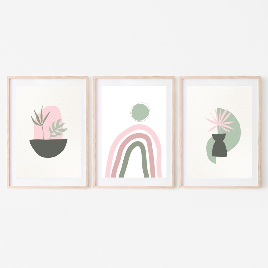 Sage Green Blush Pink Print Set of 5 Botanical Gallery Wall - Etsy