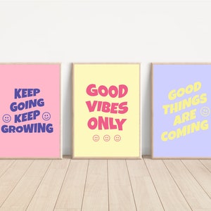 Retro Affirmations: Colorful Gallery Set of 3, Positive Quote Typography Prints, Inspirational Wall Art, Digital Download, Dorm Room Decor