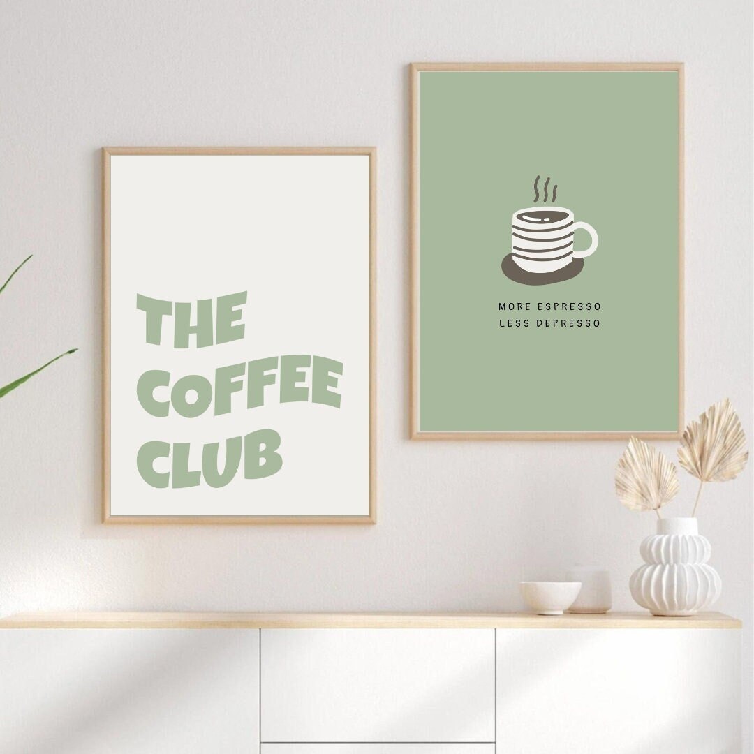 Sage Green Espresso Coffee Print, the Coffee Club Art, Set of 2 Prints
