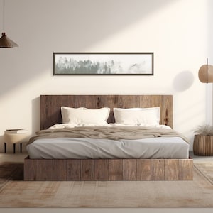 The Forest Bed - Quick Ship - Barnwood Reclaimed Aesthetic - Modern Rustic - Solid Wood - Platform Bed Frame & Headboard - Handmade in USA