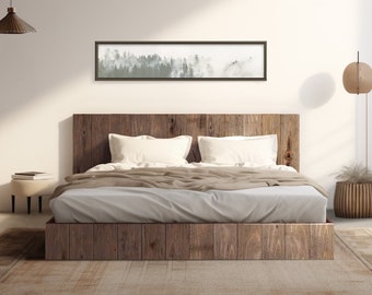 The Forest Bed - Quick Ship - Barnwood Reclaimed Aesthetic - Modern Rustic - Solid Wood - Platform Bed Frame & Headboard - Handmade in USA