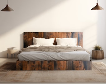The Forest Bed - Quick Ship - Barnwood Reclaimed Aesthetic - Modern Rustic - Solid Wood - Platform Bed Frame & Headboard - Handmade in USA