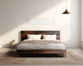 Rampart Bed - Quick Ship - Barnwood Reclaimed Aesthetic - Modern Rustic - Solid Wood - Platform Bed Frame & Headboard - Handmade in USA
