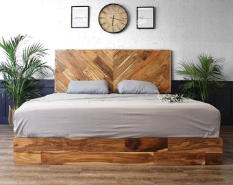 Ravine Bed Frame - Modern Rustic Style - Chevron - Handmade